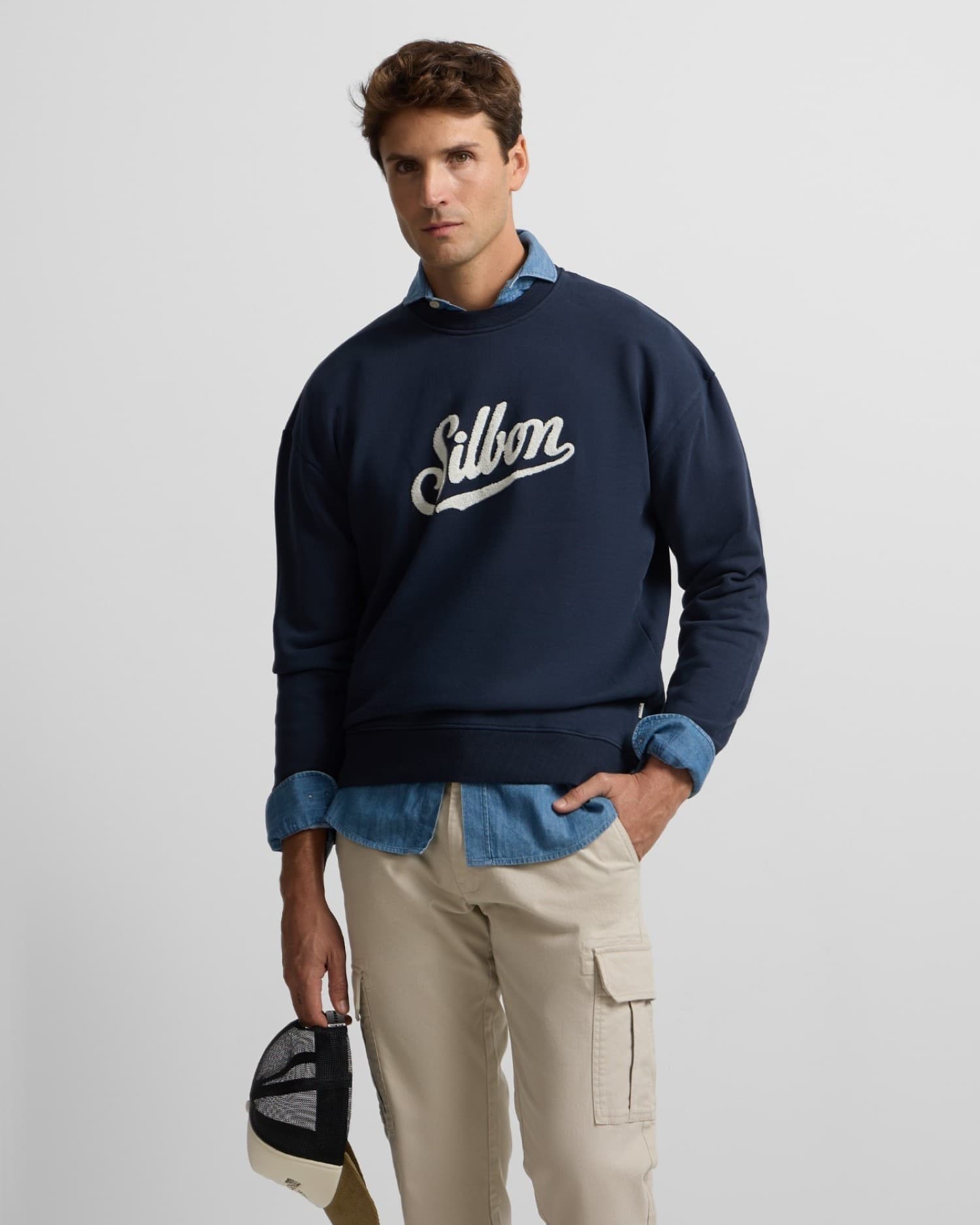 Silbon Sudadera de hombre relaxed fit retro azul marino